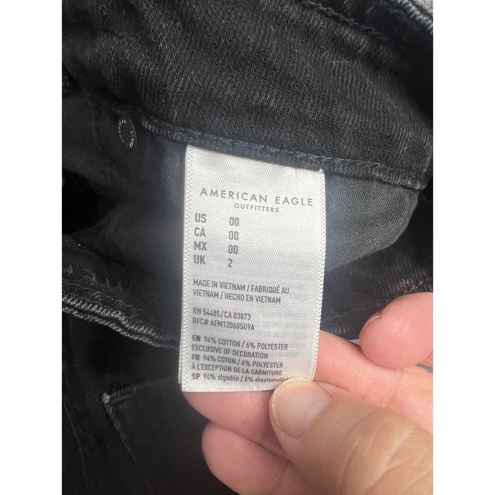 American Eagle HI Rise A Line Black Denim Button Front Mini Skirt Size 00 - Picture 6 of 11